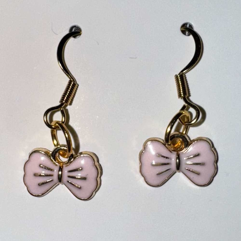 Handmade Pink Bow Drop Earrings